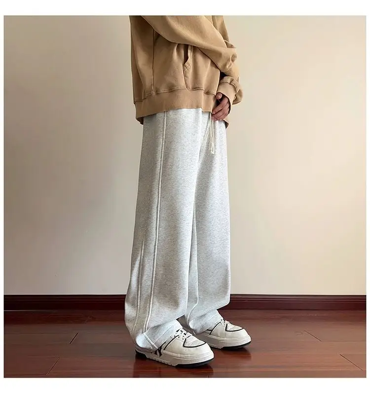 Men's American Style Loose Sweatpants Grey White — feature 10