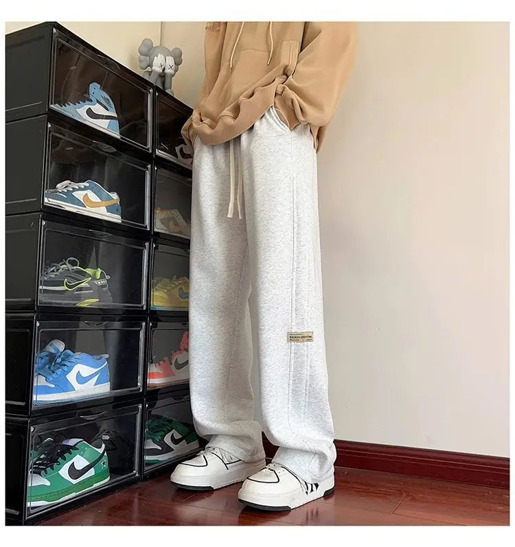Men's American Style Loose Sweatpants Grey White — feature 11
