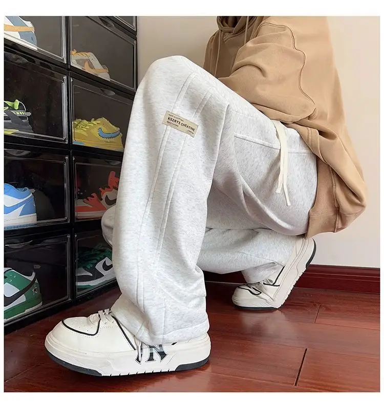 Men's American Style Loose Sweatpants Grey White — feature 12