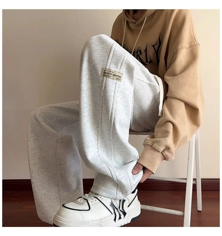 Men's American Style Loose Sweatpants Grey White — feature 14
