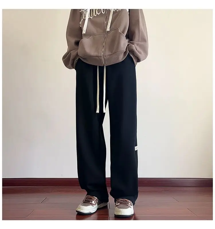 Men's American Style Loose Sweatpants Grey White — feature 17