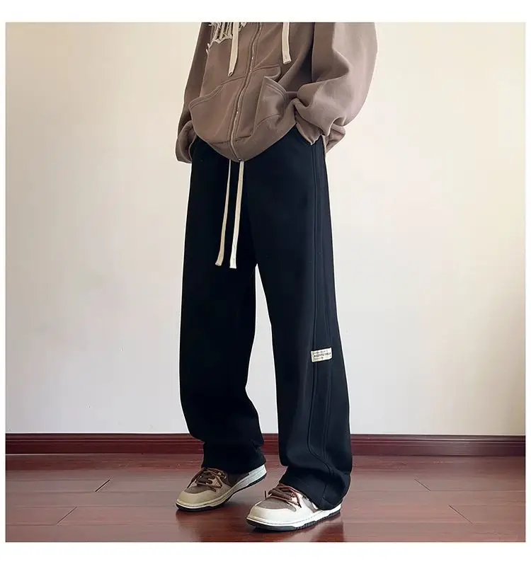 Men's American Style Loose Sweatpants Grey White — feature 19