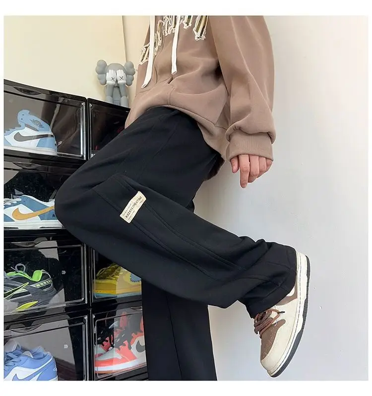 Men's American Style Loose Sweatpants Grey White — feature 23