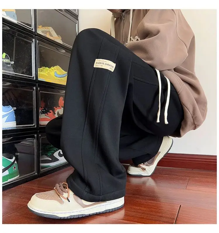 Men's American Style Loose Sweatpants Grey White — feature 24