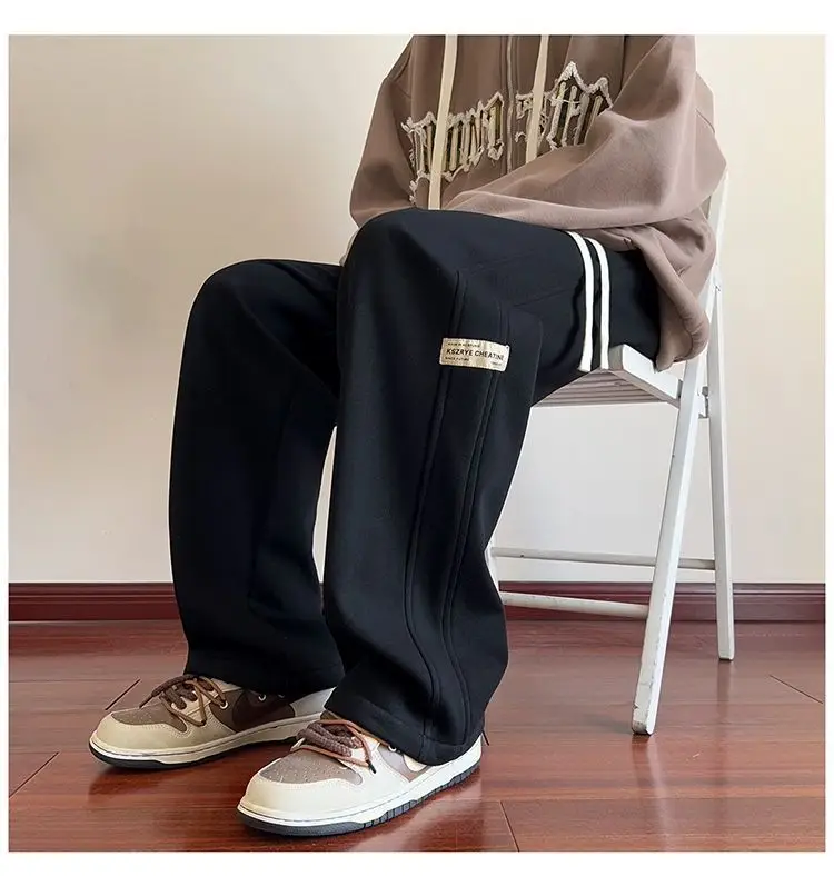 Men's American Style Loose Sweatpants Grey White — feature 25