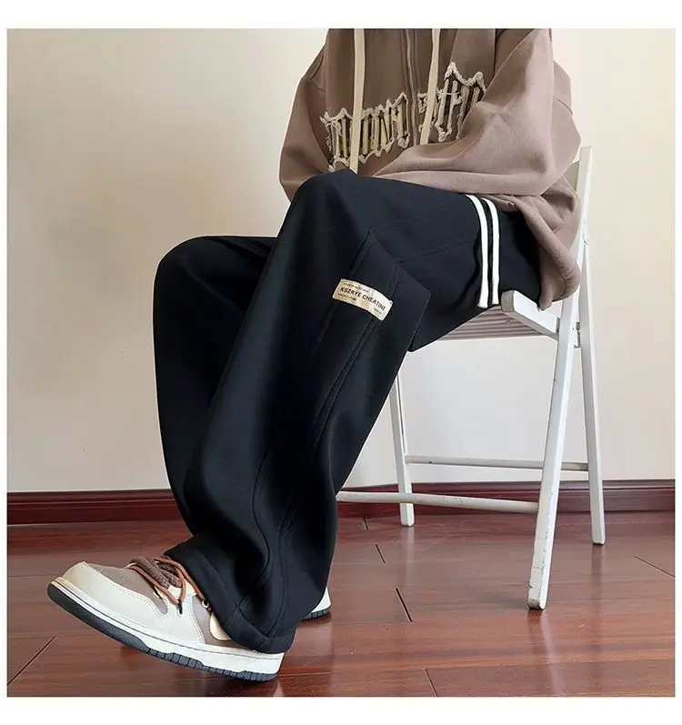 Men's American Style Loose Sweatpants Grey White — feature 26