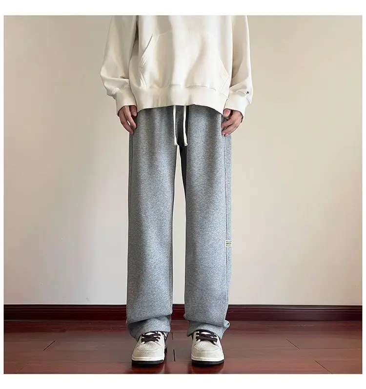 Men's American Style Loose Sweatpants Grey White — feature 27