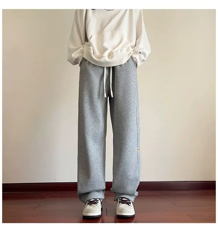 Men's American Style Loose Sweatpants Grey White — feature 28