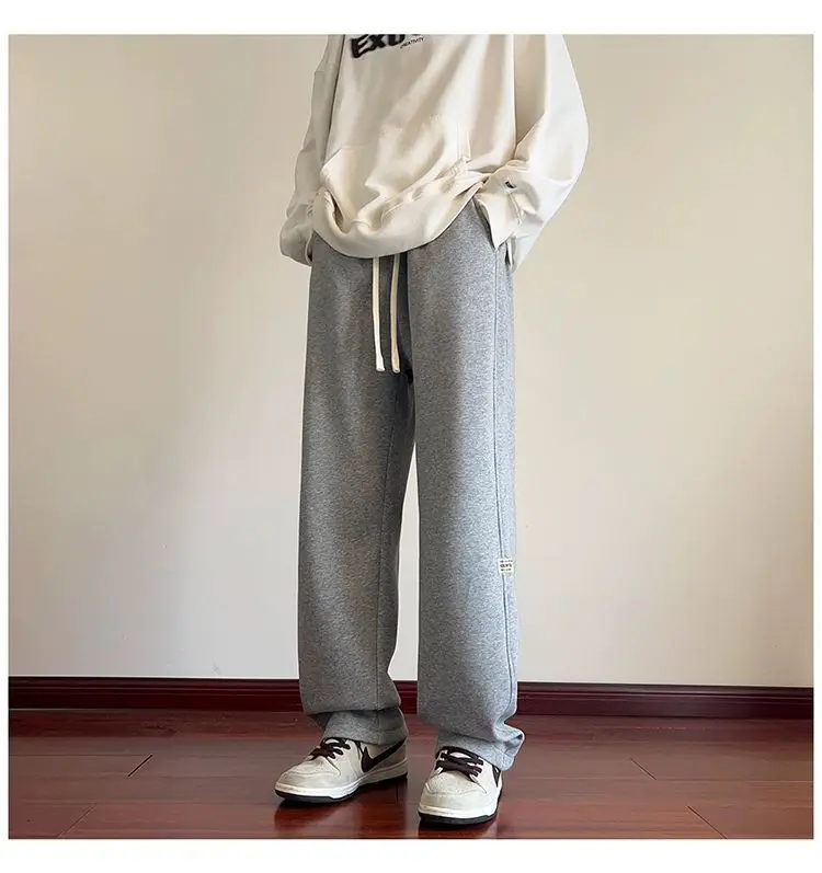 Men's American Style Loose Sweatpants Grey White — feature 29