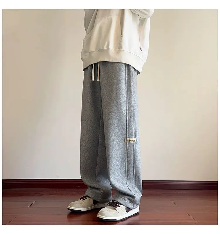 Men's American Style Loose Sweatpants Grey White — feature 30