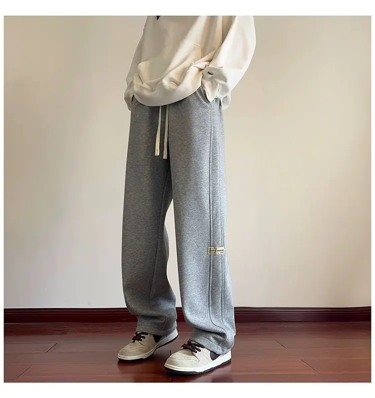 Men's American Style Loose Sweatpants Grey White — feature 31
