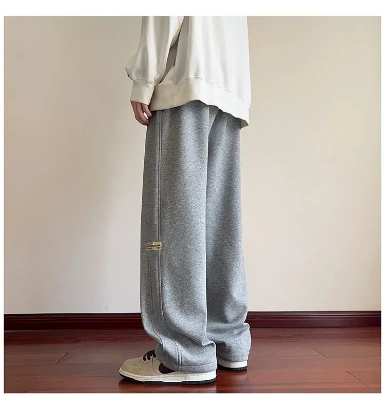 Men's American Style Loose Sweatpants Grey White — feature 32