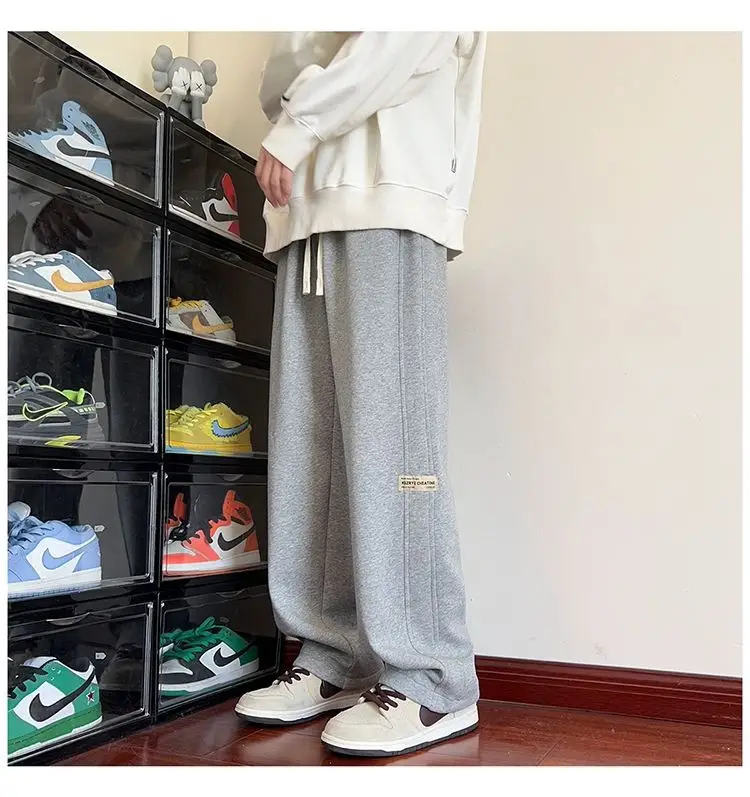 Men's American Style Loose Sweatpants Grey White — feature 33