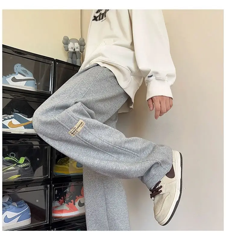 Men's American Style Loose Sweatpants Grey White — feature 34