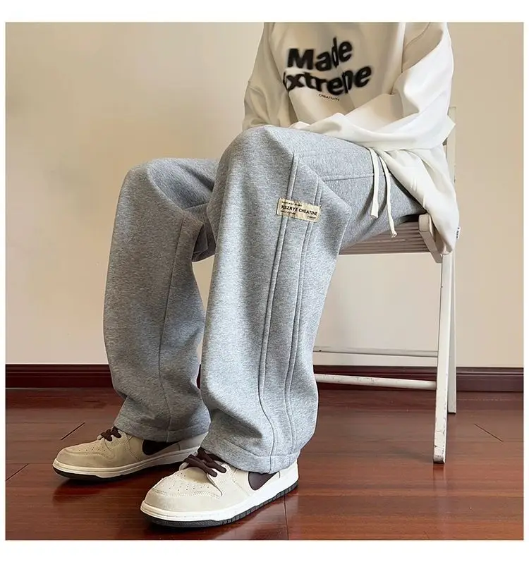 Men's American Style Loose Sweatpants Grey White — feature 35