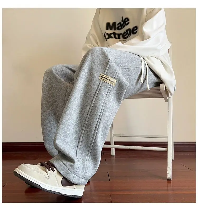 Men's American Style Loose Sweatpants Grey White — feature 36