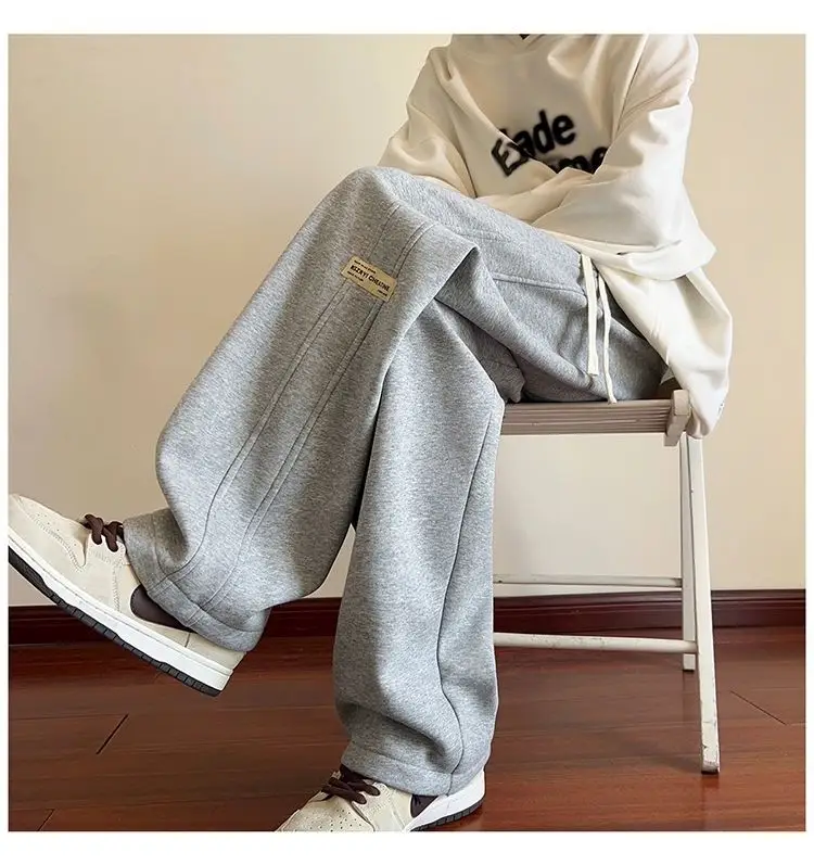 Men's American Style Loose Sweatpants Grey White — feature 37