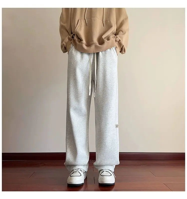 Men's American Style Loose Sweatpants Grey White — feature 6