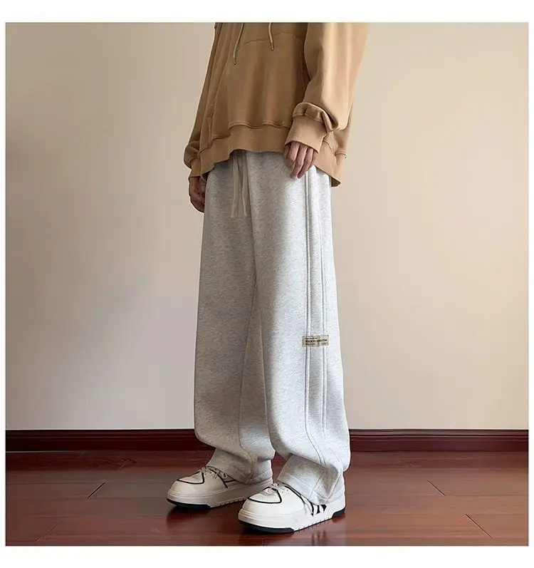 Men's American Style Loose Sweatpants Grey White — feature 7