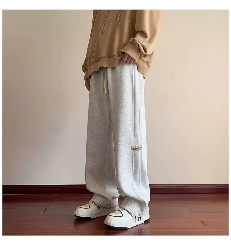 Men's American Style Loose Sweatpants Grey White — feature 8
