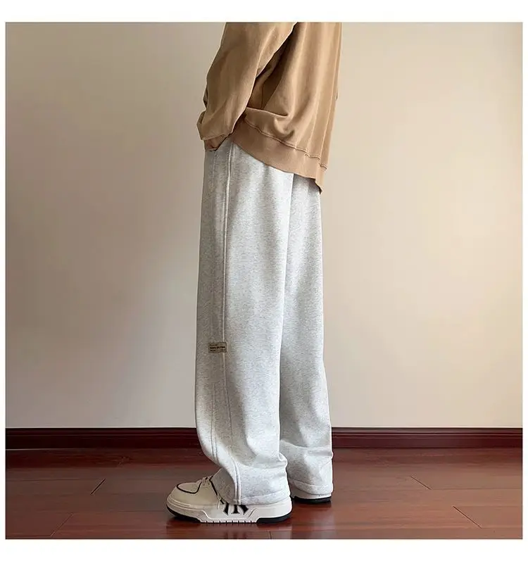 Men's American Style Loose Sweatpants Grey White — feature 9