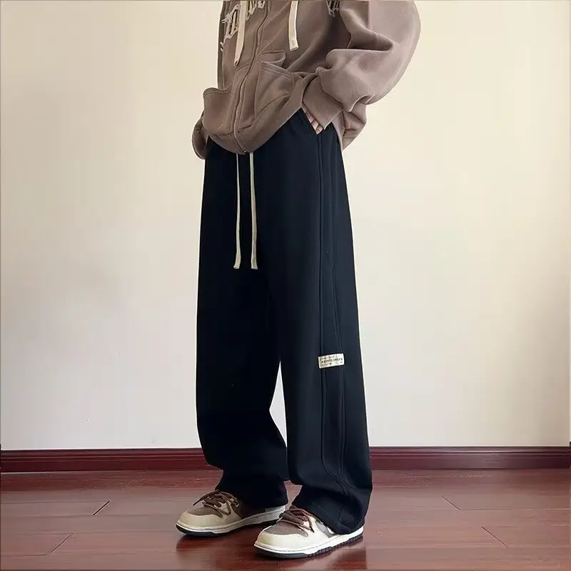 Men's American Style Loose Sweatpants Grey White - Image 2