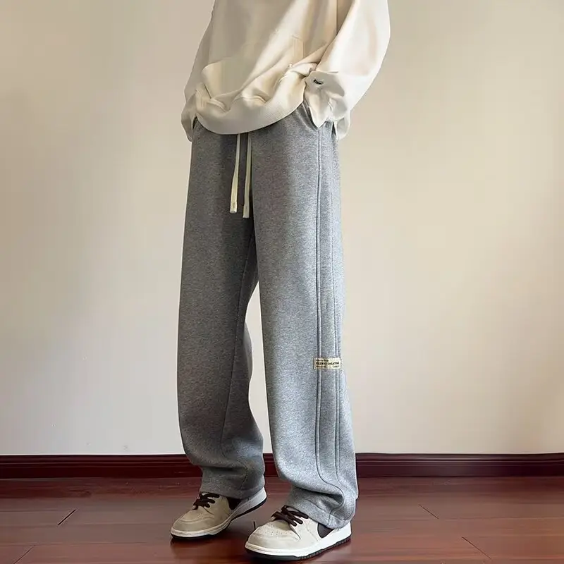 Men's American Style Loose Sweatpants Grey White - Image 3