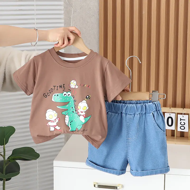 Boys Baby Dinosaur T-Shirt Shorts Set White Blue 1.5Y - Image 5