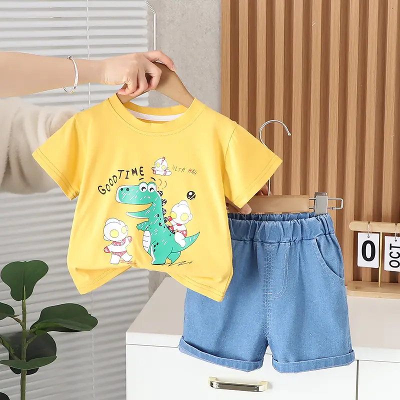 Boys Baby Dinosaur T-Shirt Shorts Set White Blue 1.5Y - Image 6