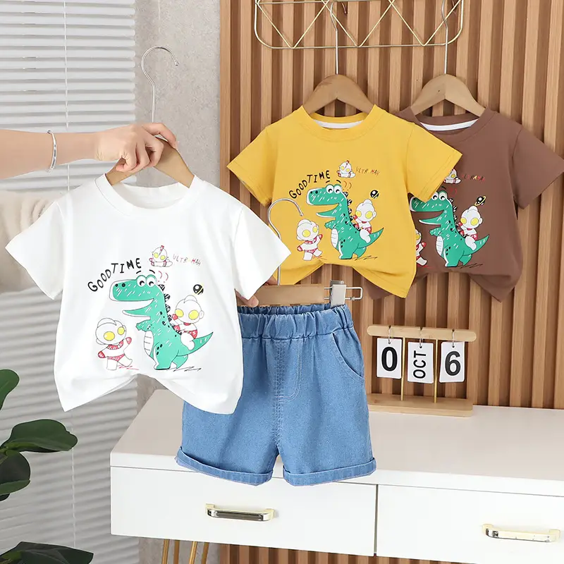 Boys Baby Dinosaur T-Shirt Shorts Set White Blue 1.5Y - Image 7