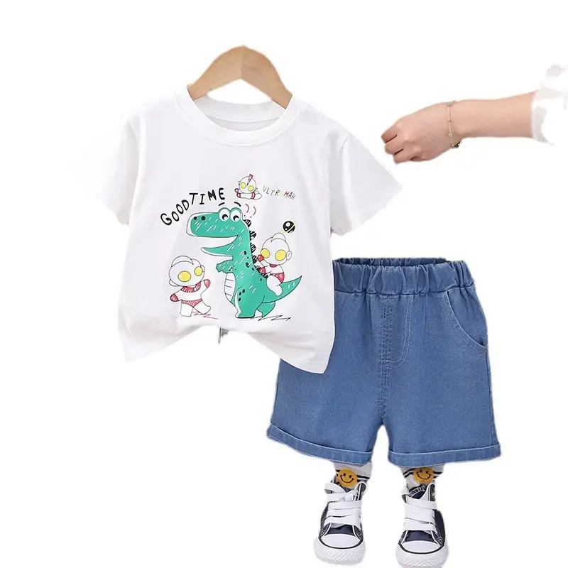 Boys Baby Dinosaur T-Shirt Shorts Set White Blue 1.5Y - Image 8