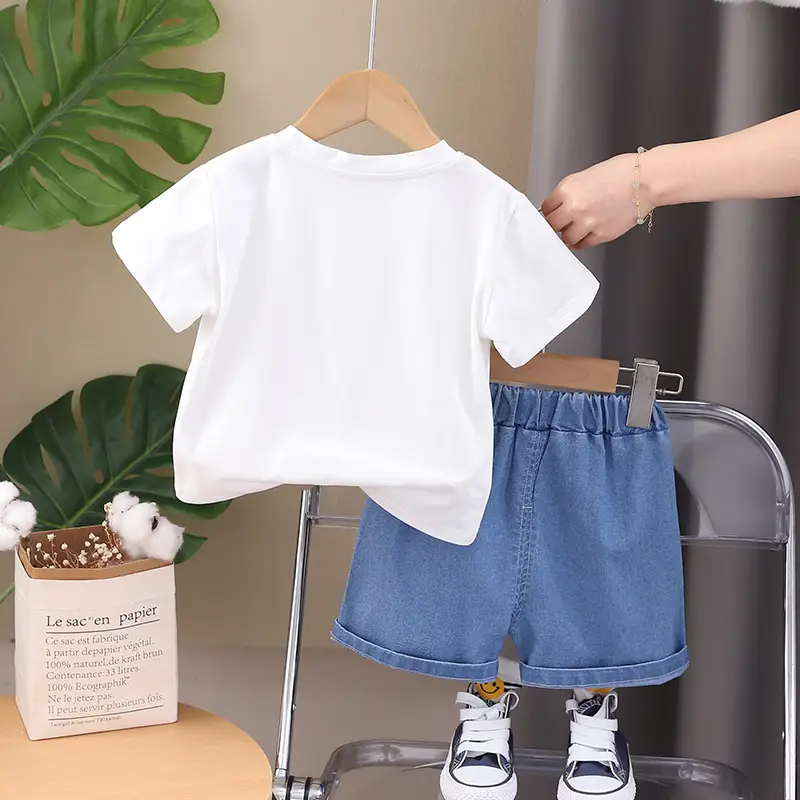 Boys Baby Dinosaur T-Shirt Shorts Set White Blue 1.5Y — feature 10