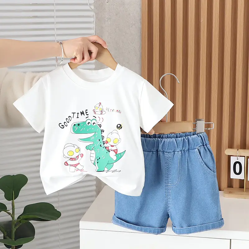 Boys Baby Dinosaur T-Shirt Shorts Set White Blue 1.5Y — feature 4