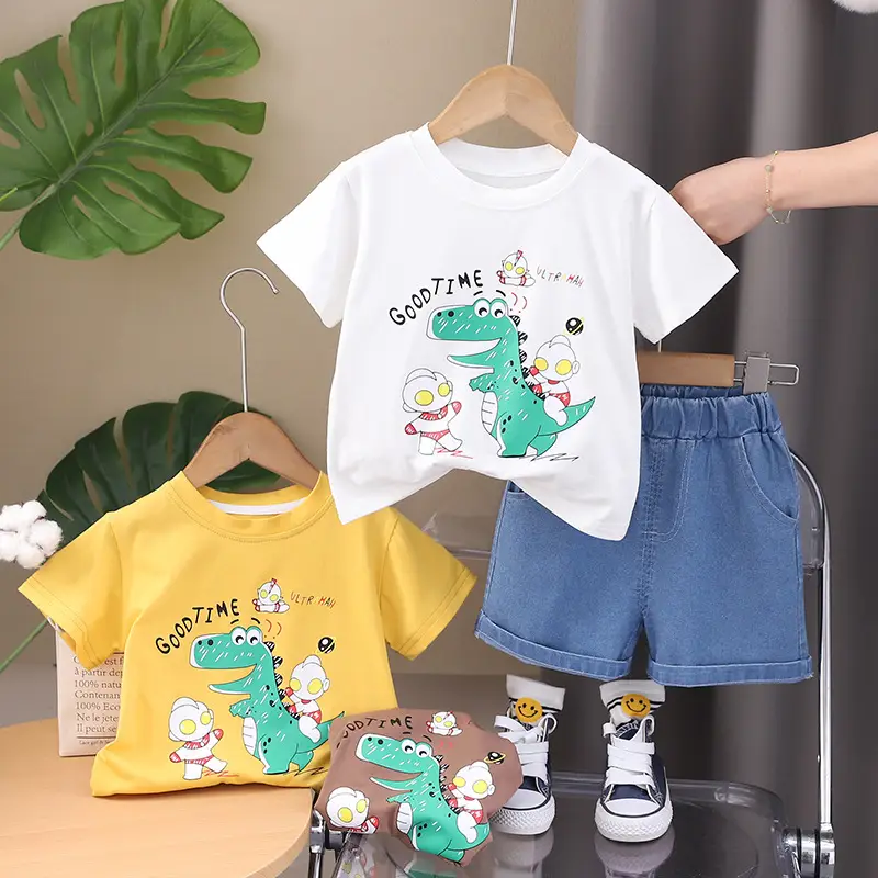 Boys Baby Dinosaur T-Shirt Shorts Set White Blue 1.5Y — feature 6