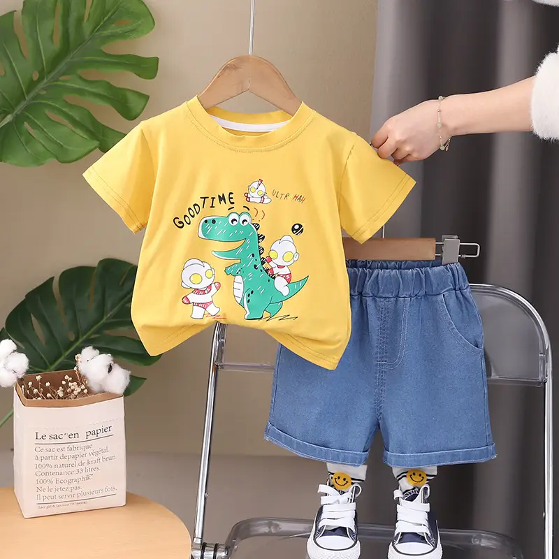 Boys Baby Dinosaur T-Shirt Shorts Set White Blue 1.5Y — feature 7