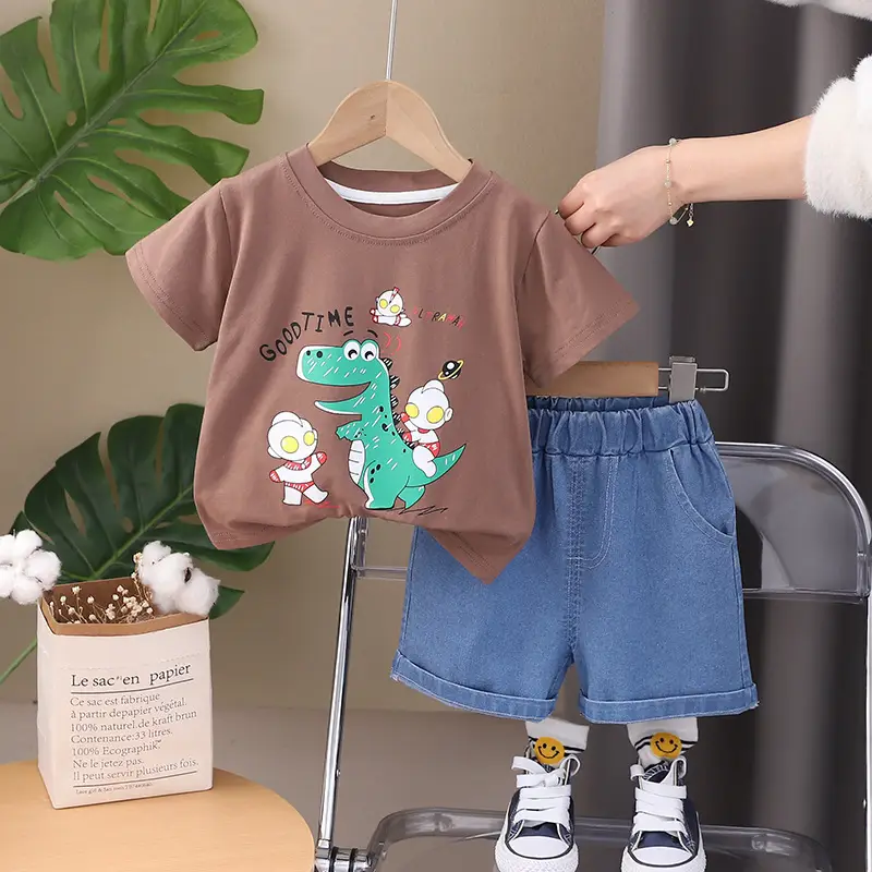 Boys Baby Dinosaur T-Shirt Shorts Set White Blue 1.5Y — feature 8