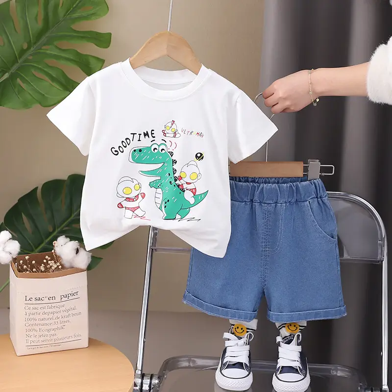 Boys Baby Dinosaur T-Shirt Shorts Set White Blue 1.5Y — feature 9