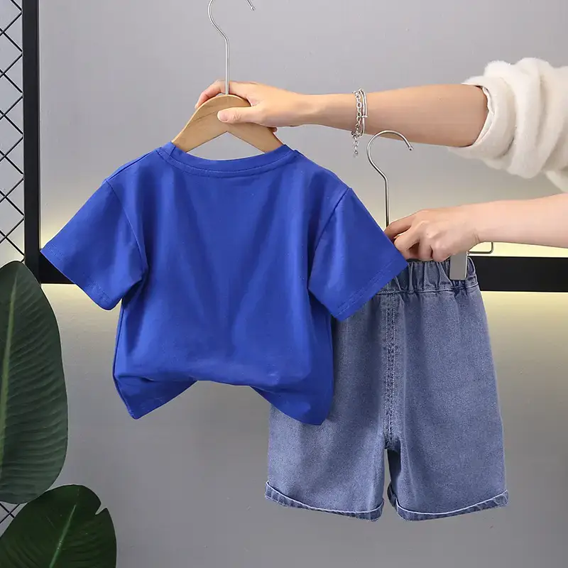 Blue Monstoro Cartoon T-Shirt & Denim Shorts Set for Boys - Image 4