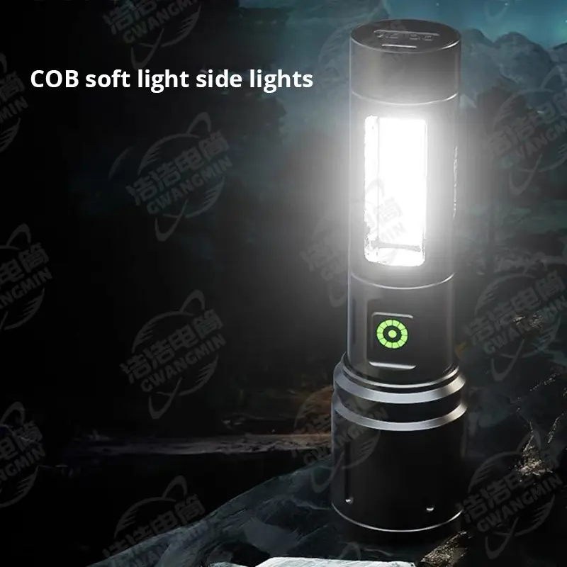 Portable COB White Flashlight with Red Side Light 100,000 Lumens