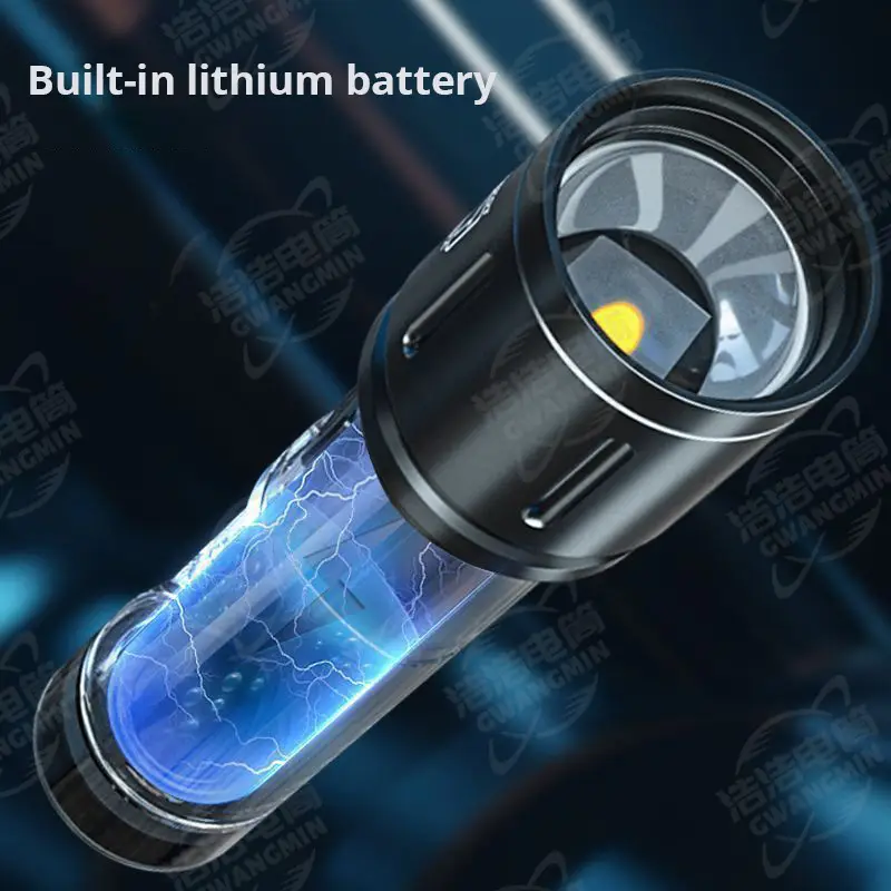 Portable COB White Flashlight with Red Side Light 100,000 Lumens