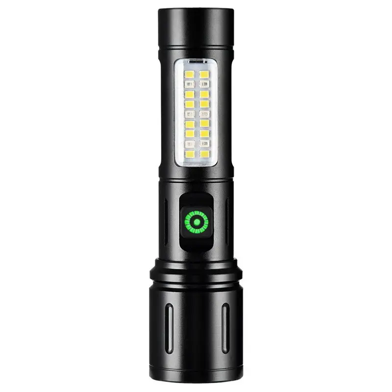 Portable COB White Flashlight with Red Side Light 100,000 Lumens