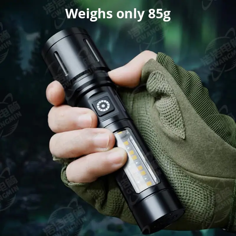 Portable COB White Flashlight with Red Side Light 100,000 Lumens — feature 1