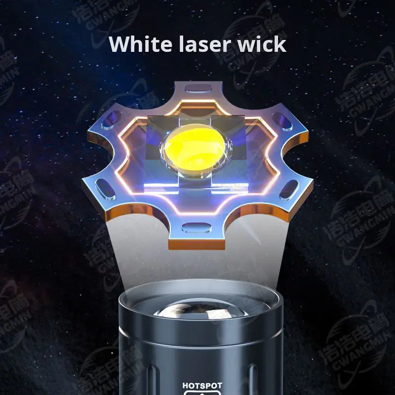 Portable COB White Flashlight with Red Side Light 100,000 Lumens — feature 2
