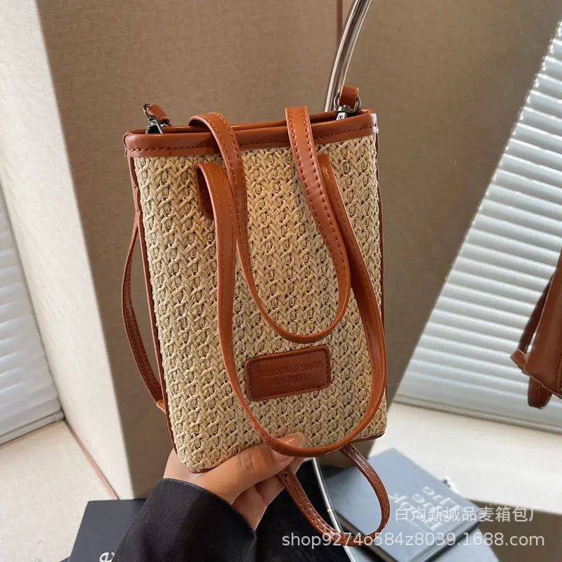 Women Woven Phone Bag Contrasting Color Shoulder Crossbody - Image 5
