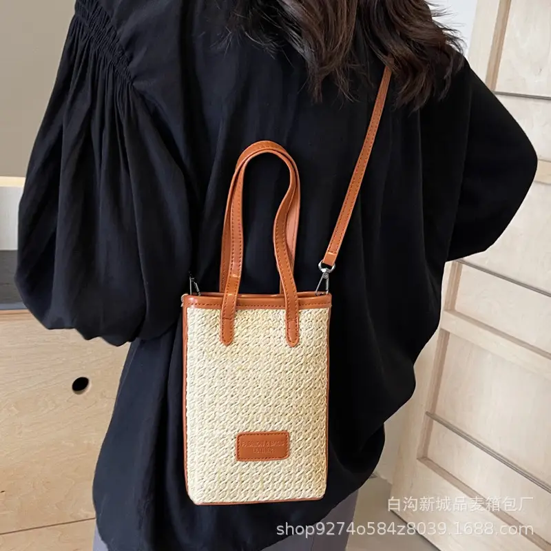 Women Woven Phone Bag Contrasting Color Shoulder Crossbody - Image 6