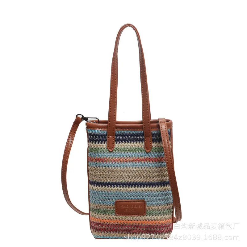 Women Woven Phone Bag Contrasting Color Shoulder Crossbody - Image 7