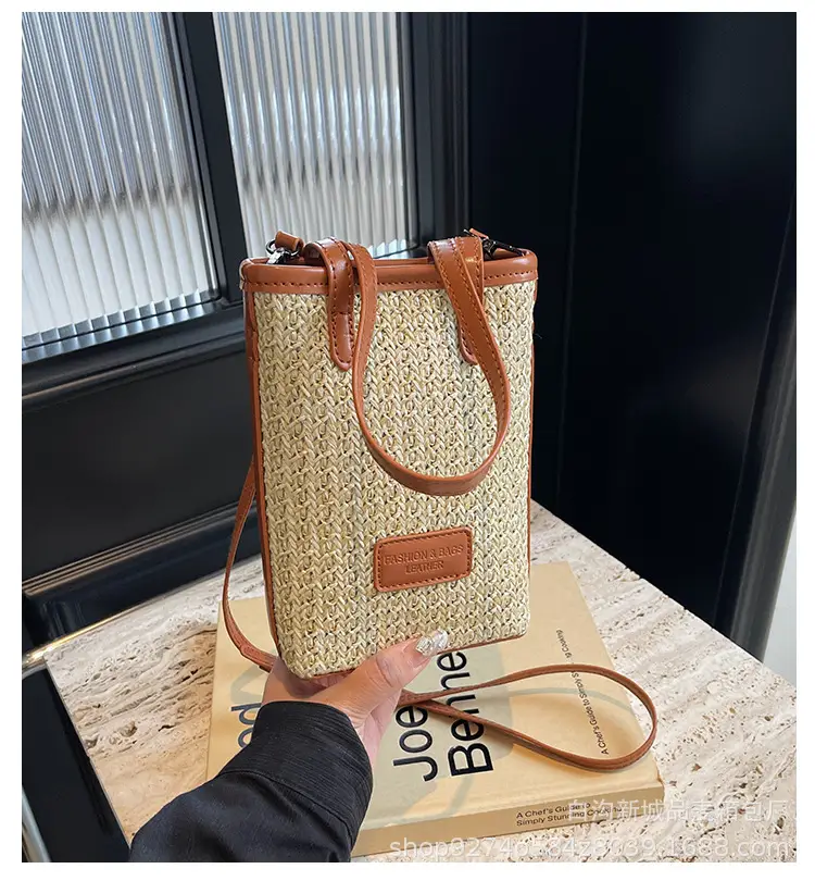 Women Woven Phone Bag Contrasting Color Shoulder Crossbody — feature 1