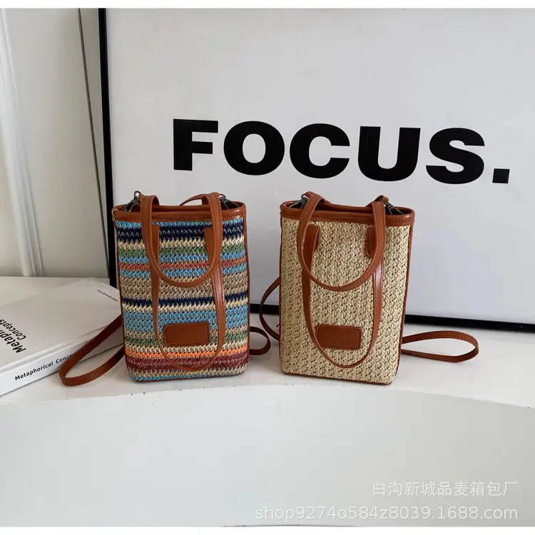 Women Woven Phone Bag Contrasting Color Shoulder Crossbody — feature 11