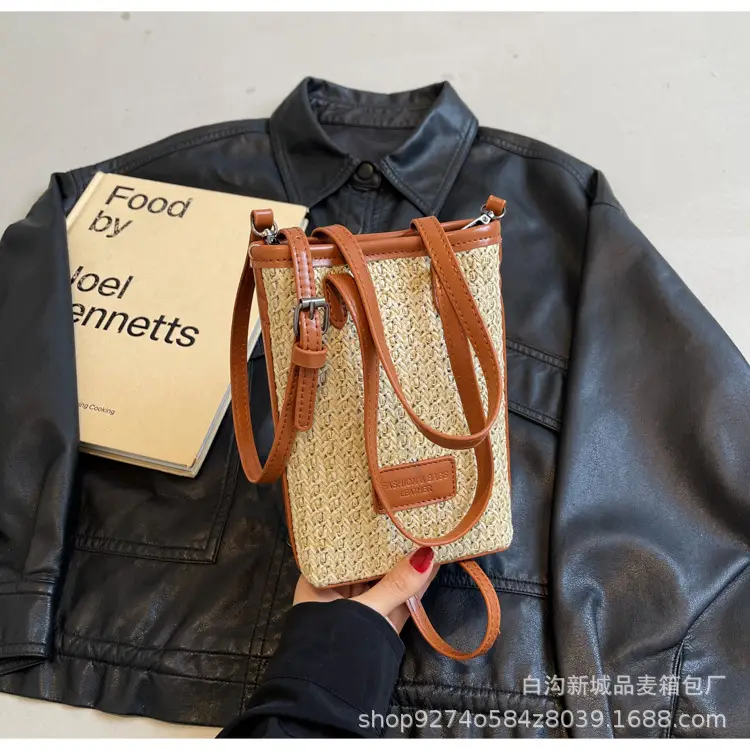 Women Woven Phone Bag Contrasting Color Shoulder Crossbody — feature 14