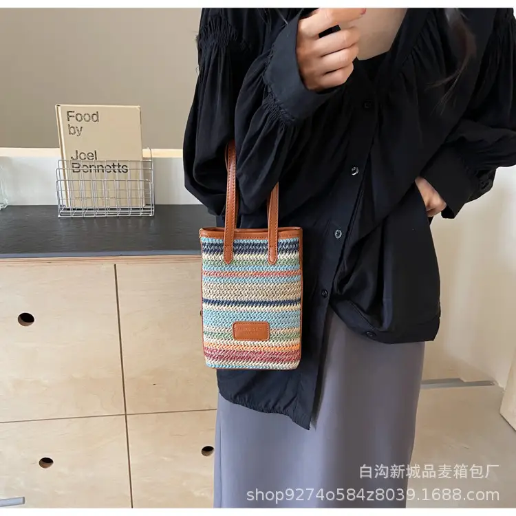 Women Woven Phone Bag Contrasting Color Shoulder Crossbody — feature 15